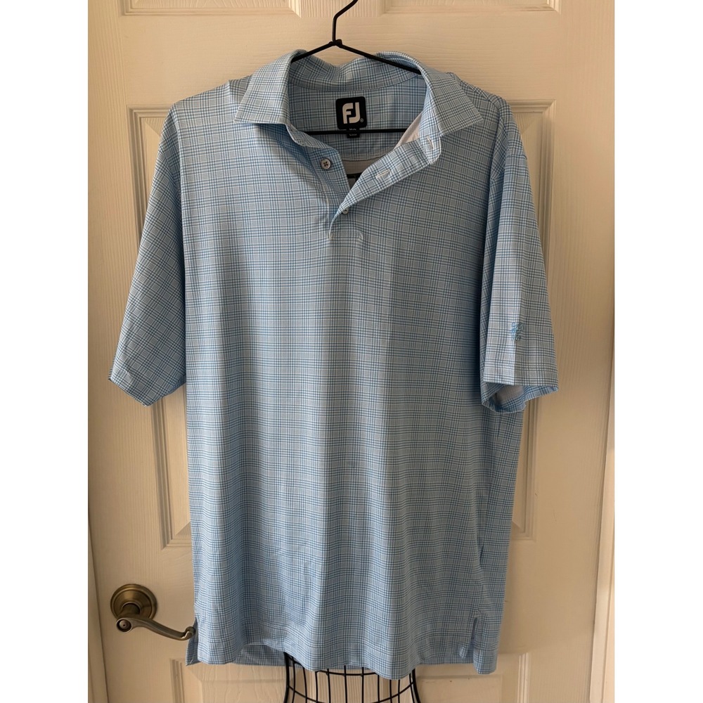 FootJoy ProDry Golf Polo Mens Medium HP 1909 Performance EUC Blue Windowpane EUC